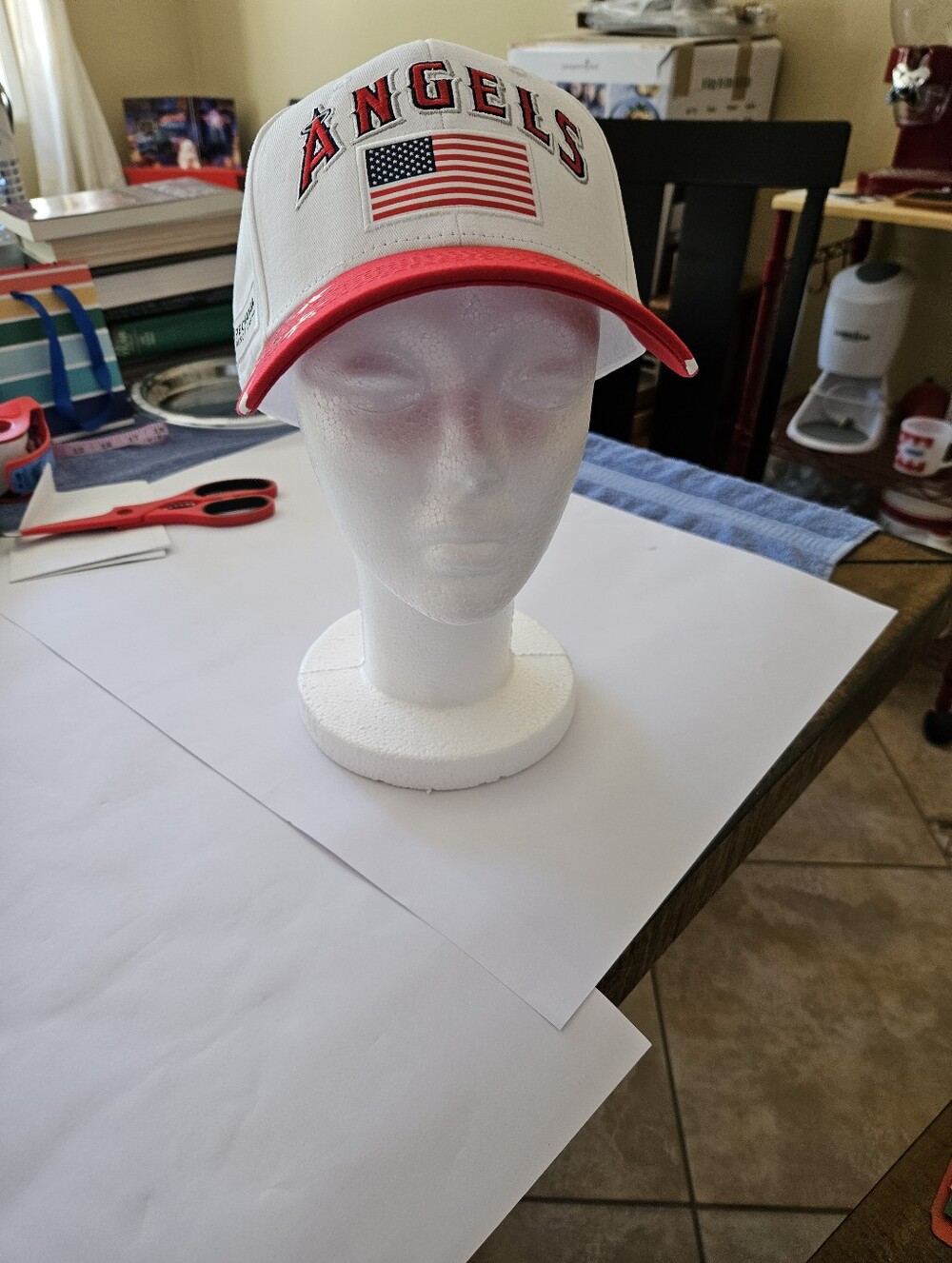 Angels USA Flag Baseball Cap -made By Sixth Man,  White & Red, Never Worn